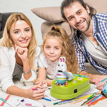 Engfa Easter Egg Decorating Kit, Cute Bunny Decorator with Markers, DIY Easter Egg Coloring Kits with 12 Dying Markers 30 Plastic Eggs and Slings