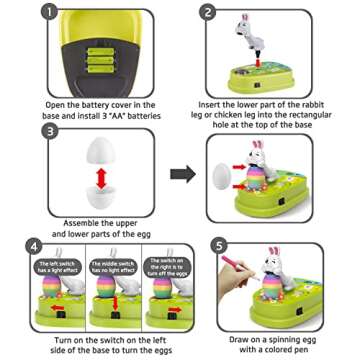 Engfa Easter Egg Decorating Kit, Cute Bunny Decorator with Markers, DIY Easter Egg Coloring Kits with 12 Dying Markers 30 Plastic Eggs and Slings