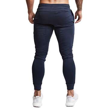 BUXKR Men's Slim Joggers Workout Pants for Gym Running and Bodybuilding Athletic Bottom Sweatpants with Deep Pockets,Navy,XL