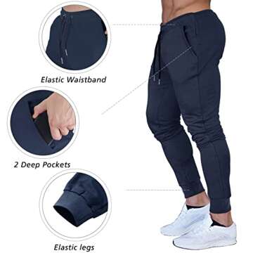BUXKR Men's Slim Joggers Workout Pants for Gym Running and Bodybuilding Athletic Bottom Sweatpants with Deep Pockets,Navy,XL