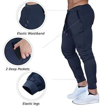 BUXKR Men's Slim Joggers Workout Pants for Gym Running and Bodybuilding Athletic Bottom Sweatpants with Deep Pockets,Navy,XL