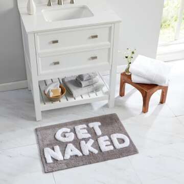 Market & Place Get Naked Bath Rug, Cute Bathroom Mat, Funny Bathroom Decor for Tub and Shower, Cotton Tufted Absorbent Bath Rugs, 20" x 30", Grey and White