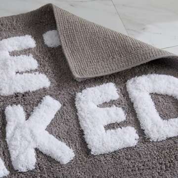 Market & Place Get Naked Bath Rug, Cute Bathroom Mat, Funny Bathroom Decor for Tub and Shower, Cotton Tufted Absorbent Bath Rugs, 20" x 30", Grey and White