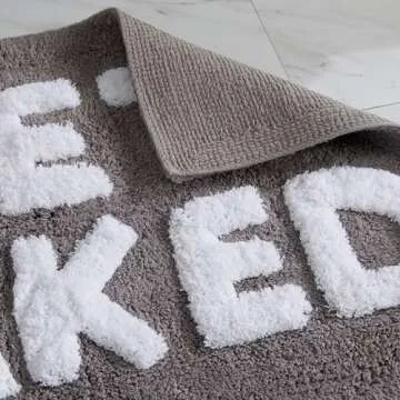 Market & Place Get Naked Bath Rug, Cute Bathroom Mat, Funny Bathroom Decor for Tub and Shower, Cotton Tufted Absorbent Bath Rugs, 20" x 30", Grey and White