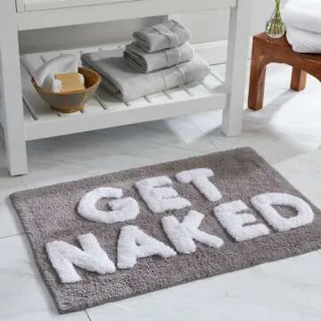 Market & Place Get Naked Bath Rug, Cute Bathroom Mat, Funny Bathroom Decor for Tub and Shower, Cotton Tufted Absorbent Bath Rugs, 20" x 30", Grey and White
