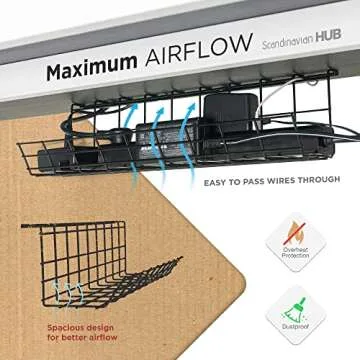 Under Desk Cable Management Tray, Cord Organizer for Desk, Cable Organizer, Wire Organizer, Cord Management, Cable Management Under Desk, Wire Holders for Desk - Black Cable Tray - Set of 2X 17
