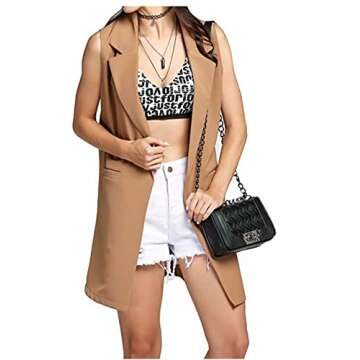 SCUSTY Black Cardigans Vests for Women Long Open Front Sleeveless Blazer Jackets(DarkKhaki-S)