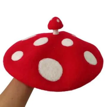 Zasy Felt Mushroom Hat Casual Wool Beret Classic French Artist Beanies Handmade Cap for Women