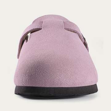 KIDMI Women's Suede Clogs Leather Mules Cork Footbed Sandals Potato Shoes with Arch Support Pink 36 (Size 5.5-6)