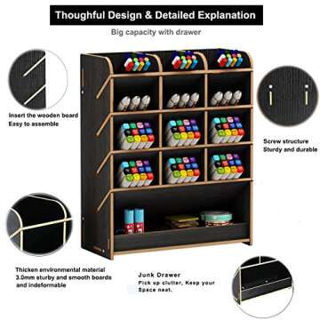 Marbrasse Wooden Pen Organizer, Multi-Functional DIY Pen Holder Box, Desktop Stationary, Easy Assemb...