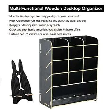 Marbrasse Wooden Pen Organizer, Multi-Functional DIY Pen Holder Box, Desktop Stationary, Easy Assembly, Home Office Art Supplies Organizer Storage with Drawer (B12-Black)