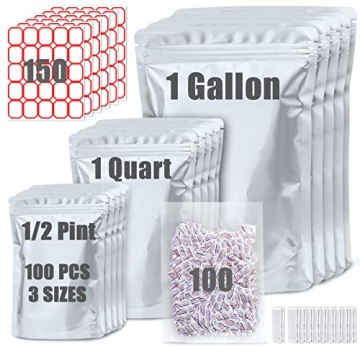 100 Pack Mylar Bags for Long-Term Food Storage with Oxygen Absorbers