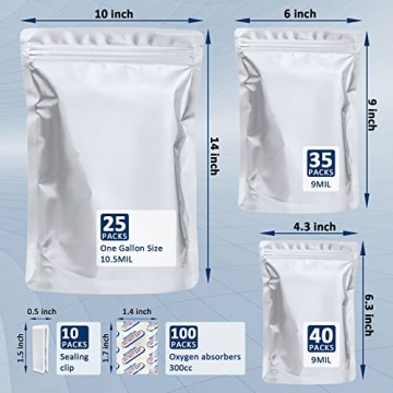 100 Pack Mylar Bags for Long-Term Food Storage with Oxygen Absorbers