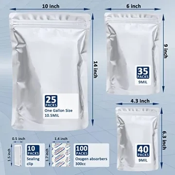 100 Pack Mylar Bags for Long-Term Food Storage with Oxygen Absorbers