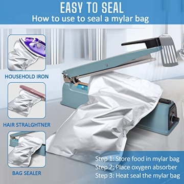 100 Pack Mylar Bags for Long-Term Food Storage with Oxygen Absorbers