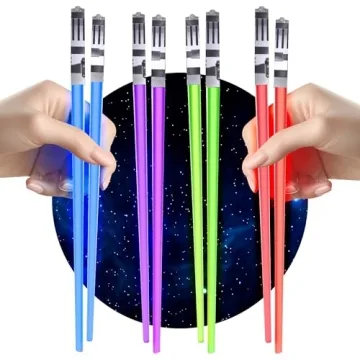 Lightsaber Chopsticks – LED Glowing Reusable Sushi Lightup Sabers Set of 4 with 8 Color Modes