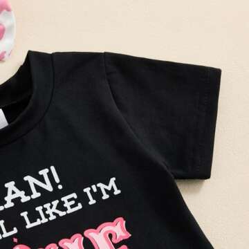 Xiaodriceee First Birthday Outfit Girl Black Short Sleeve Tassel Hem Tops Cow Print Shorts Bell Bottoms Infant Western Summer Clothes (A-Pink, 12-18 Months)