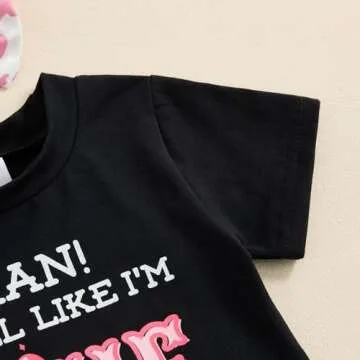 Xiaodriceee First Birthday Outfit Girl Black Short Sleeve Tassel Hem Tops Cow Print Shorts Bell Bottoms Infant Western Summer Clothes (A-Pink, 12-18 Months)