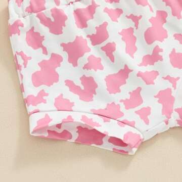 Xiaodriceee First Birthday Outfit Girl Black Short Sleeve Tassel Hem Tops Cow Print Shorts Bell Bottoms Infant Western Summer Clothes (A-Pink, 12-18 Months)
