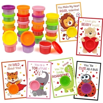 Fun 24 Pack Valentines Cards for Kids with Play Dough