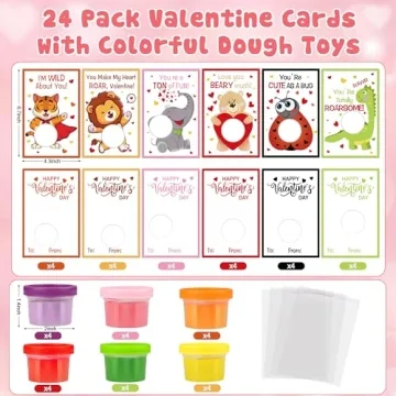 Fun 24 Pack Valentines Cards for Kids with Play Dough