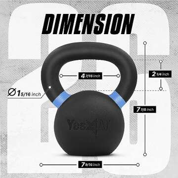 Yes4All 12kg/26lbs Cast Iron Kettlebell, Powder Coated with Wide Handle & Flat Bottom - For Strength Training & Cross-Training