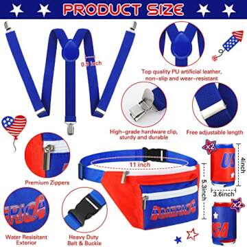 Sweetude America Flag USA 4th of July Fanny Pack Patriotic Beverage Beer Belt Costume Set Outfit Acc...