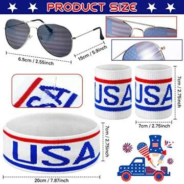 Sweetude America Flag USA 4th of July Fanny Pack Patriotic Beverage Beer Belt Costume Set Outfit Accessories with Drink Holder Sunglasses Striped Sweatband