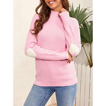 FERBIA Women Turtleneck Sweater Oversize Heart Slouchy Chunky Pullover Baggy Batwing Knit Cute Loose Fall Cozy Comfy Top Pink