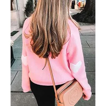 FERBIA Women Turtleneck Sweater Oversize Heart Slouchy Chunky Pullover Baggy Batwing Knit Cute Loose Fall Cozy Comfy Top Pink