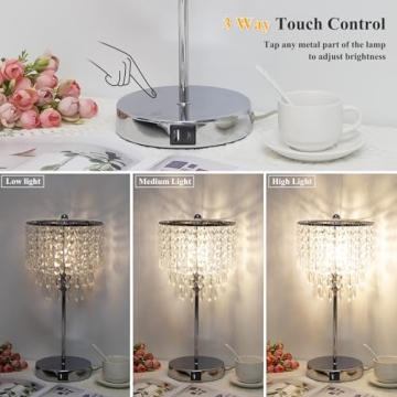 Touch Control Crystal Table Lamp with USB Charging Ports