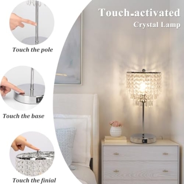 Touch Control Crystal Table Lamp with USB Charging Ports