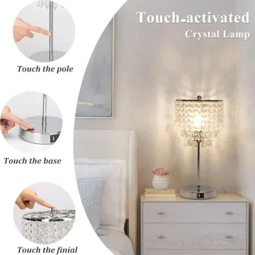 Touch Control Crystal Table Lamp with USB Charging Ports
