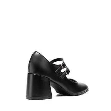 DREAM PAIRS Women's Closed Square Toe Low Chunky Heels Pumps Mary Jane Dressy Shoes for Girls, SDPU2369W, Size 7.5 Black-PU