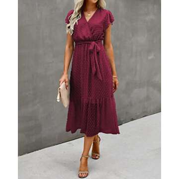 BTFBM Women Summer Bohemian Floral Casual Wrap V Neck Ruffle Cap Sleeveless Belt A-Line Pleated Hem ...