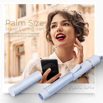 Portable Ceramic Mini Curling Iron for Travel - Dual Voltage Styling Wand (Baby Blue)