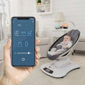 4moms mamaRoo 4 Multi-Motion Baby Swing + Safety Strap Fastener, Bluetooth Baby Swing with 5 Unique Motions, Nylon Fabric, Black
