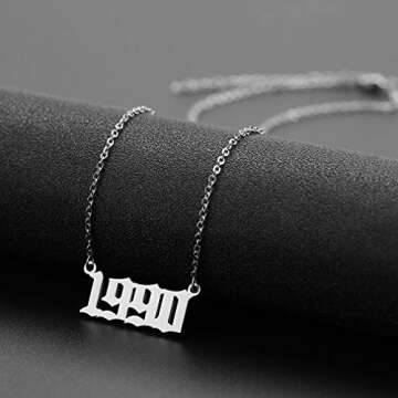 Birth Year Necklace Pendant for Women Girl Silver Plated Friendship Old English Number Birthdate Necklace 1990-2009 Trendy Jewelry Birthday Gift(Silver,1995)