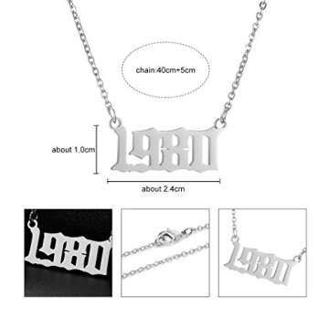 Birth Year Necklace Pendant for Women Girl Silver Plated Friendship Old English Number Birthdate Necklace 1990-2009 Trendy Jewelry Birthday Gift(Silver,1995)