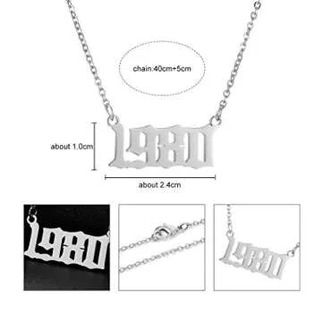 Birth Year Necklace Pendant for Women Girl Silver Plated Friendship Old English Number Birthdate Necklace 1990-2009 Trendy Jewelry Birthday Gift(Silver,1995)