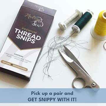 Madam Sew Thread Snips for Sewing – Spring Action Thread Cutter Tool with Razor-Sharp Stainless-Steel Blades for Quilting, Embroidery, Dressmaking – Light, Ergonomic Thread Scissors with Blade Cap