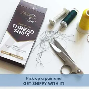 Madam Sew Thread Snips for Sewing – Spring Action Thread Cutter Tool with Razor-Sharp Stainless-Steel Blades for Quilting, Embroidery, Dressmaking – Light, Ergonomic Thread Scissors with Blade Cap