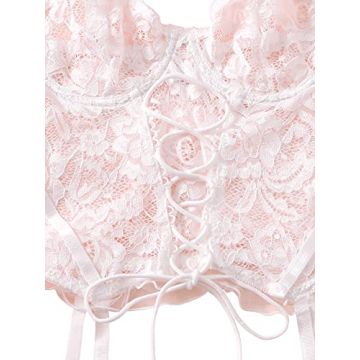 SOLY HUX Floral Lace Mesh Sheer Lingerie Set for Women
