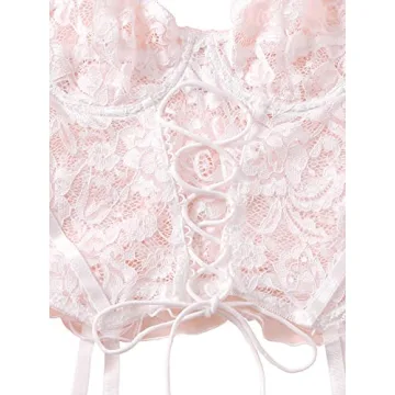 SOLY HUX Floral Lace Mesh Sheer Lingerie Set for Women