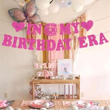 Pre-Strung In My Birthday Era Banner, NO-DIY Popular Singer Happy Birthday Banner Hot Pink Glitter B...