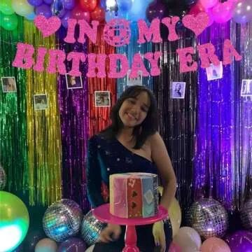 Pre-Strung In My Birthday Era Banner, NO-DIY Popular Singer Happy Birthday Banner Hot Pink Glitter Birthday Decorations Banner for Fans Girls Women Birthday Party