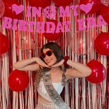 Pre-Strung In My Birthday Era Banner, NO-DIY Popular Singer Happy Birthday Banner Hot Pink Glitter Birthday Decorations Banner for Fans Girls Women Birthday Party