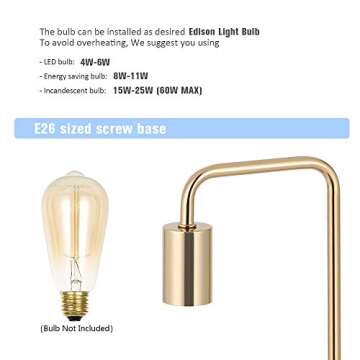 Edison Table Lamp, Industrial Desk Lamps, Small Gold Metal Lamp Suit for Bedside Dressers Coffee Table Study Desk in Bedroom, Guest Room Office