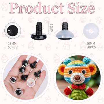 MUCUNNIA 100PCS 18mm Clear Safety Eyes for Crocheting with Washers Safety Eyes for Amigurumi 3D Roun...