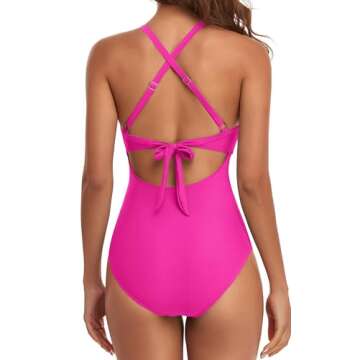 Eomenie Hot Pink One Piece Swimsuit with Tummy Control